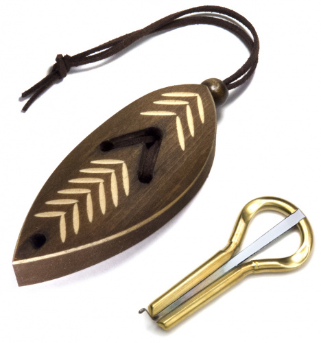 Bass/weighted reed jew's harp with wooden case "Dark leaf"