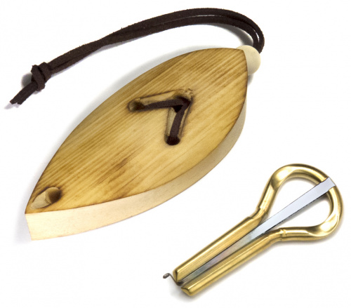 Bass/weighted reed jew's harp with wooden case "Light leaf"